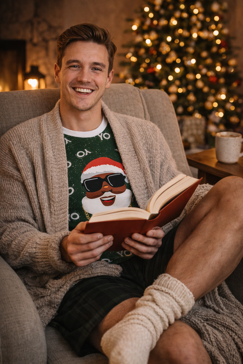 Christmas Black Santa Top (Men's)