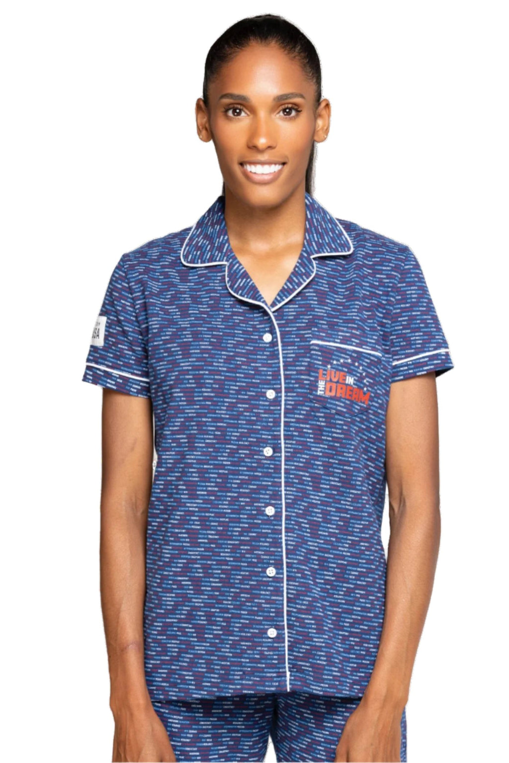 Inspirational Short Sleeve Button Down Team USA Top (Women's)