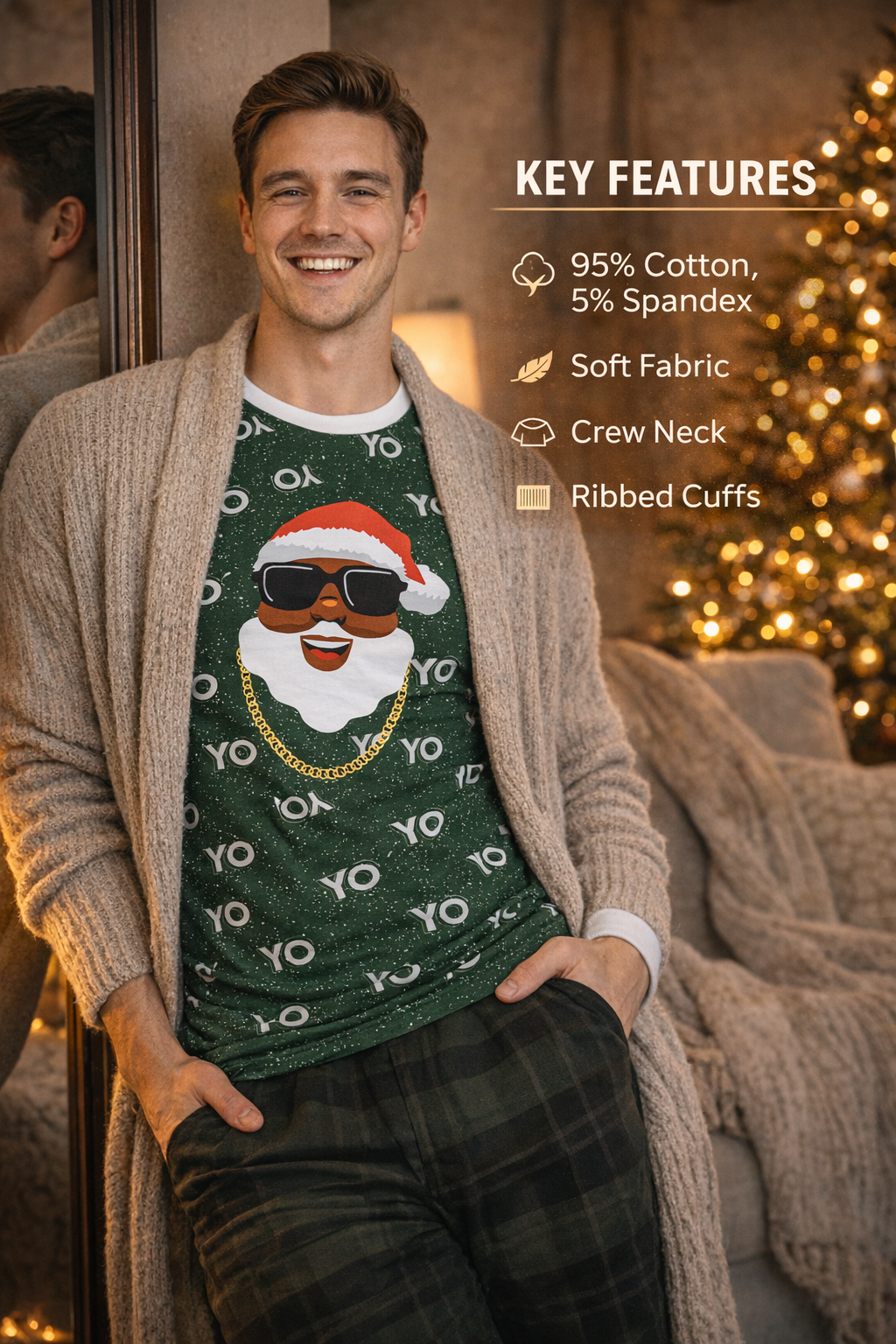 Christmas Black Santa Top (Men's)